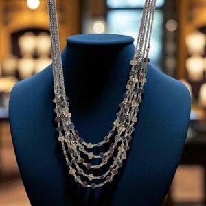 Christopher & Banks Silver and Brown Multi-Strand Necklace